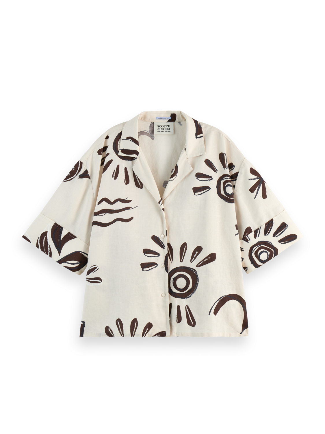 Cotton linen printed short sleeve shirt