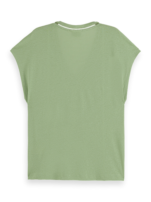 Cotton linen V-neck T-shirt