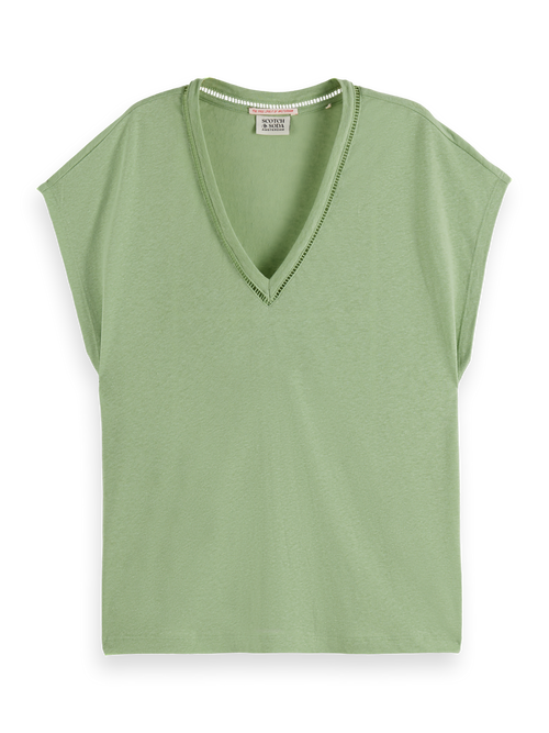 Cotton linen V-neck T-shirt