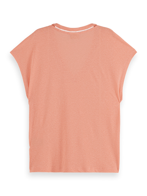 Cotton linen V-neck T-shirt