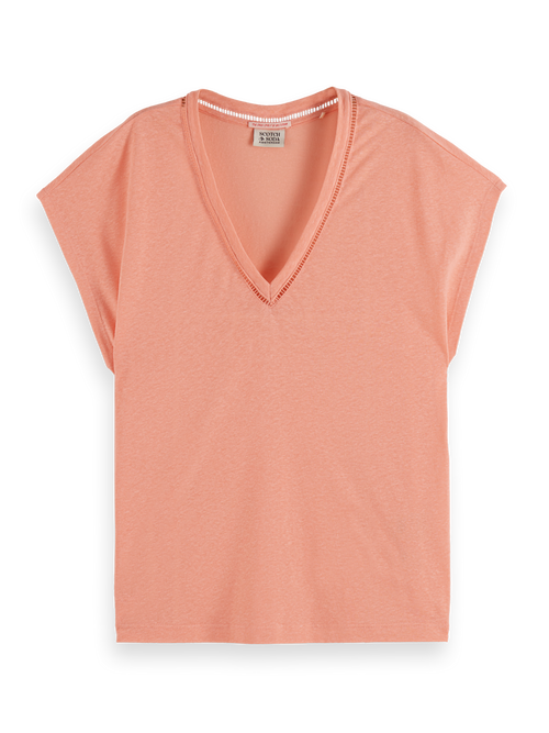 Cotton linen V-neck T-shirt