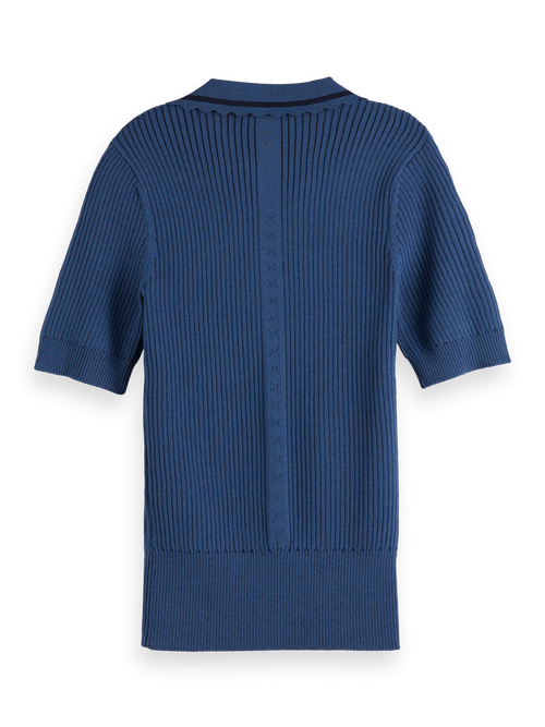 Rib polo neck short sleeve pullover