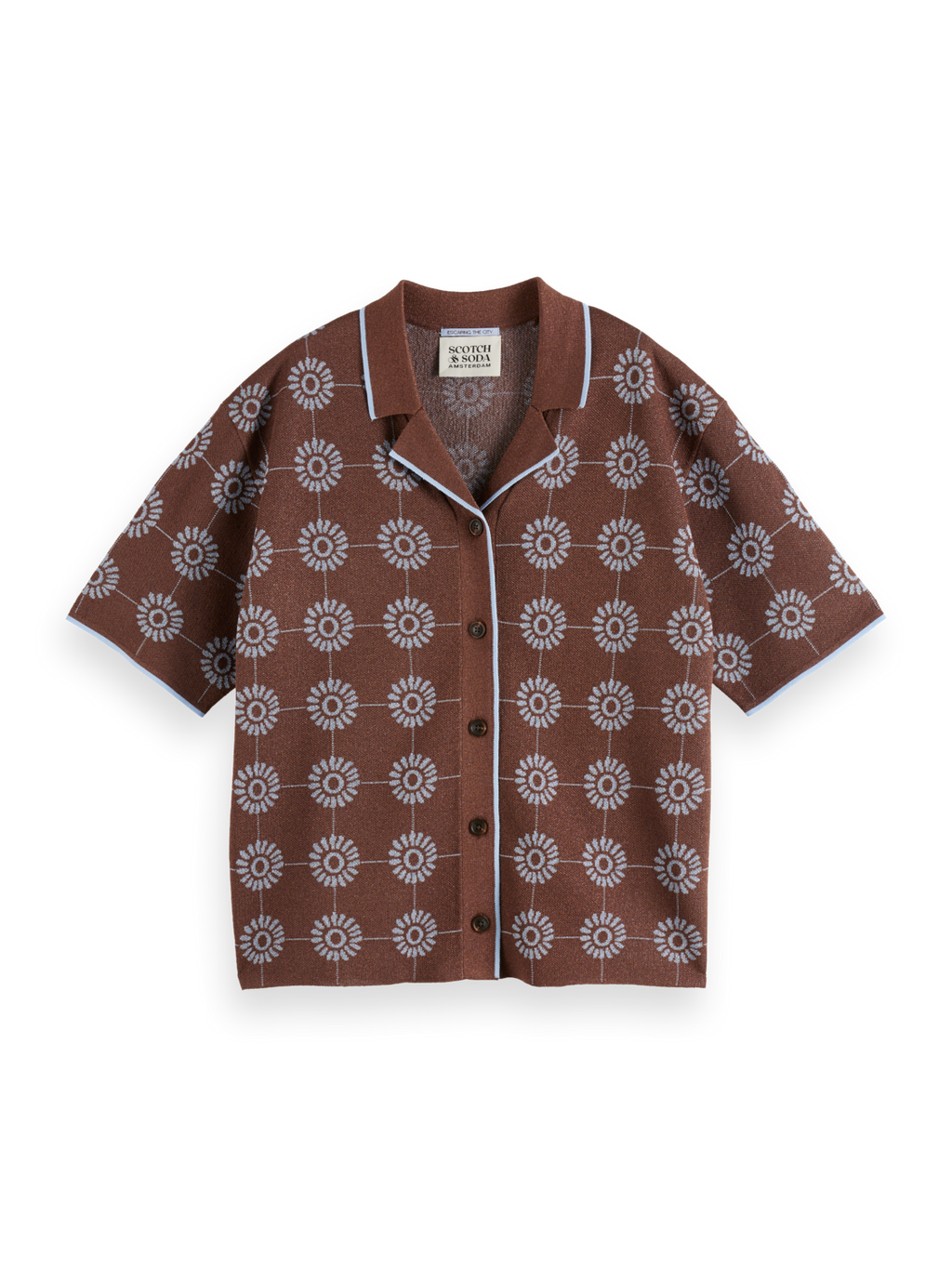 Jacquard collared knitted shirt