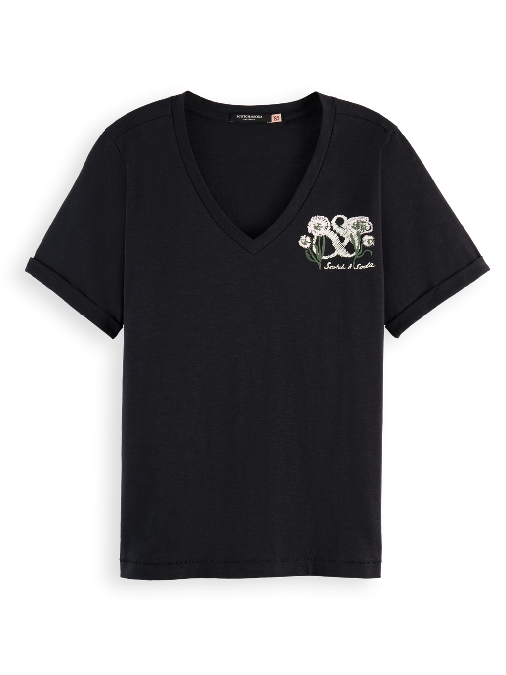 V-neck embroidered artwork T-shirt
