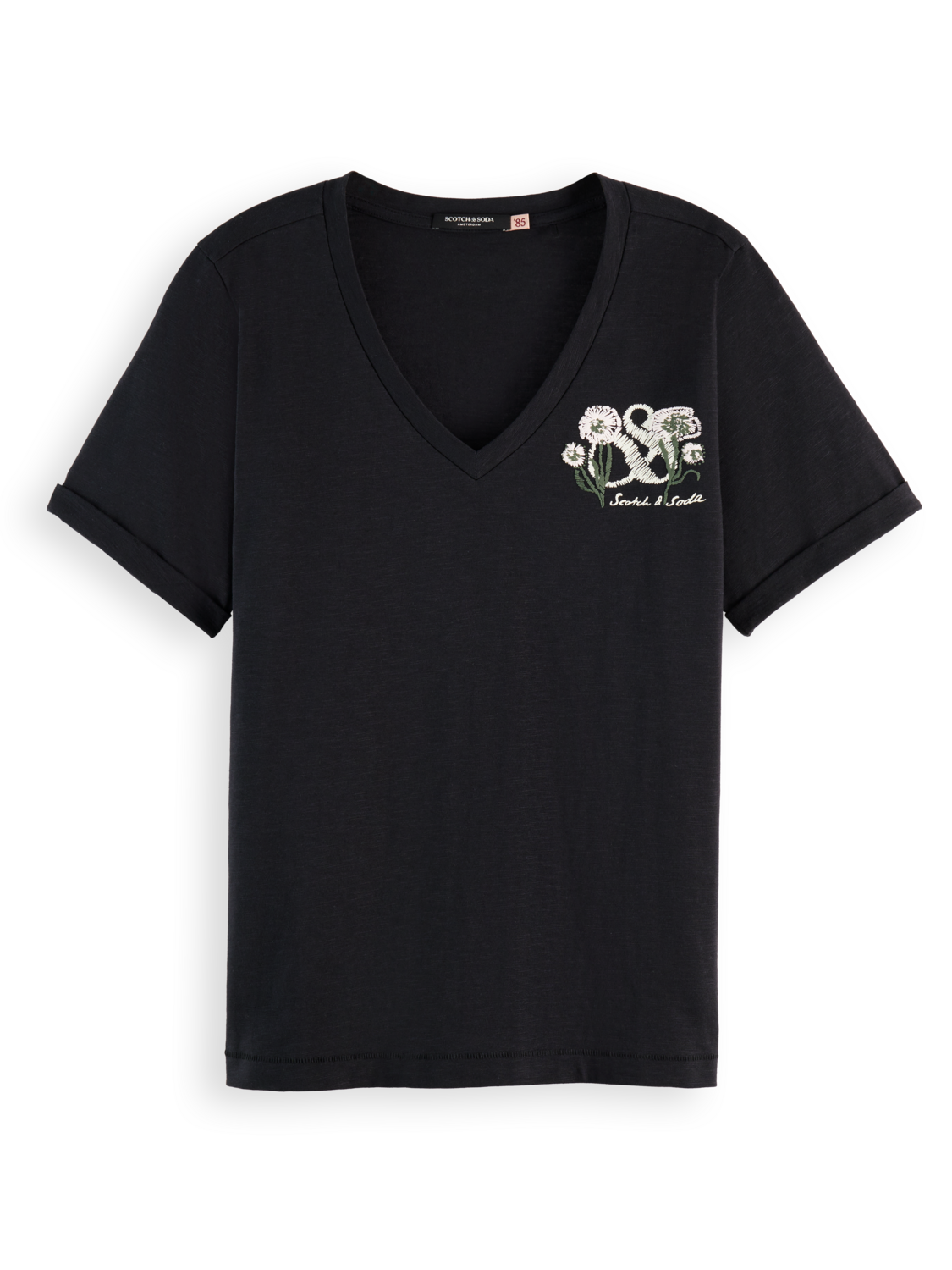 V-neck embroidered artwork T-shirt