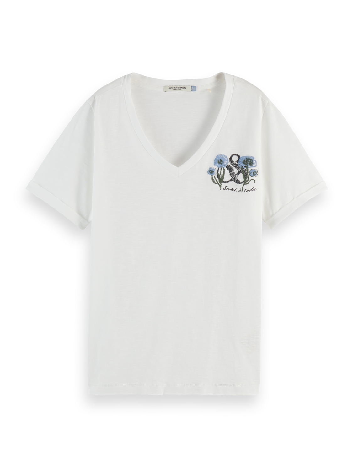 V-neck embroidered artwork T-shirt