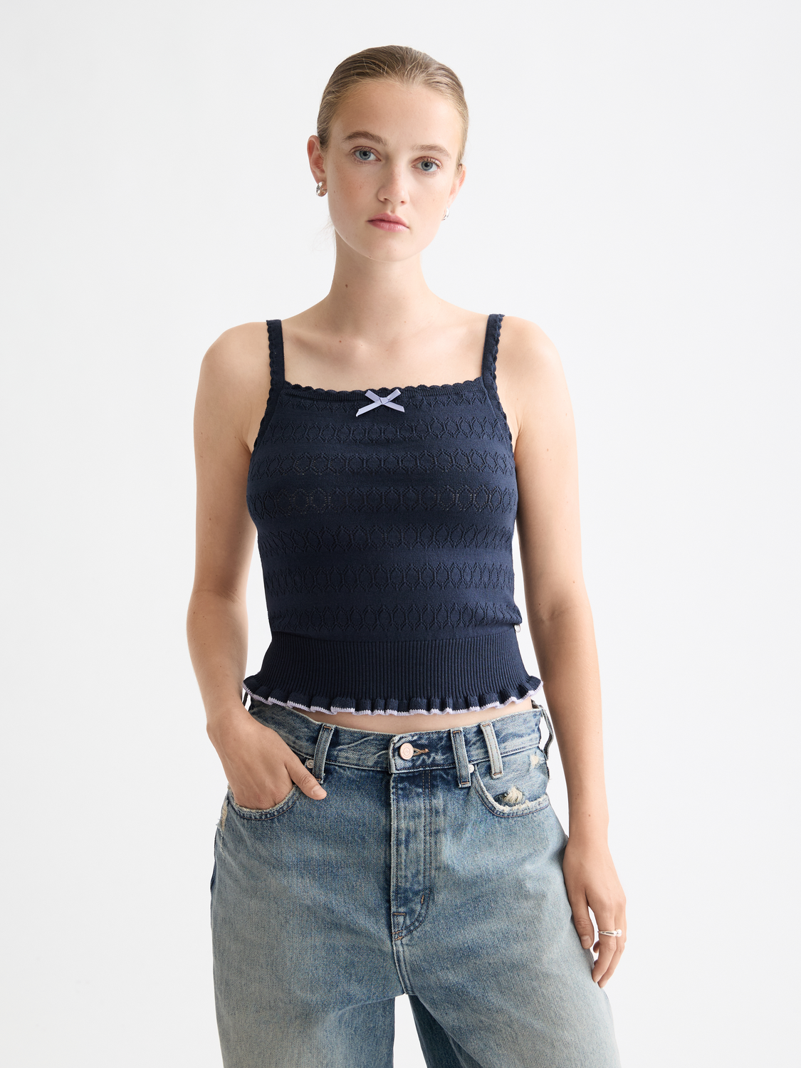 Pointelle knitted tank