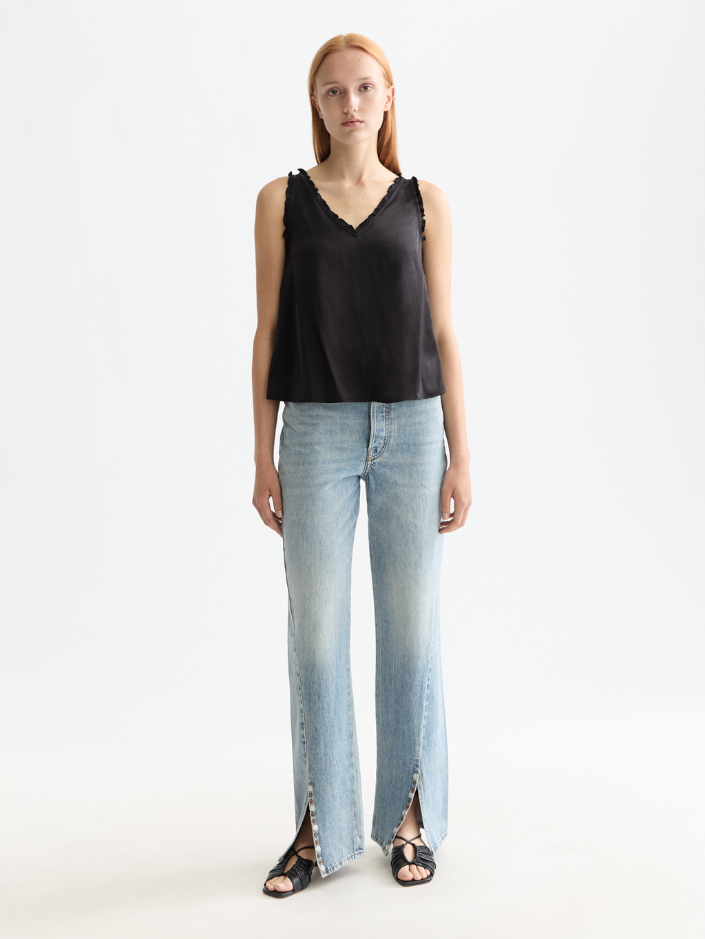 V-neck ruffle tank