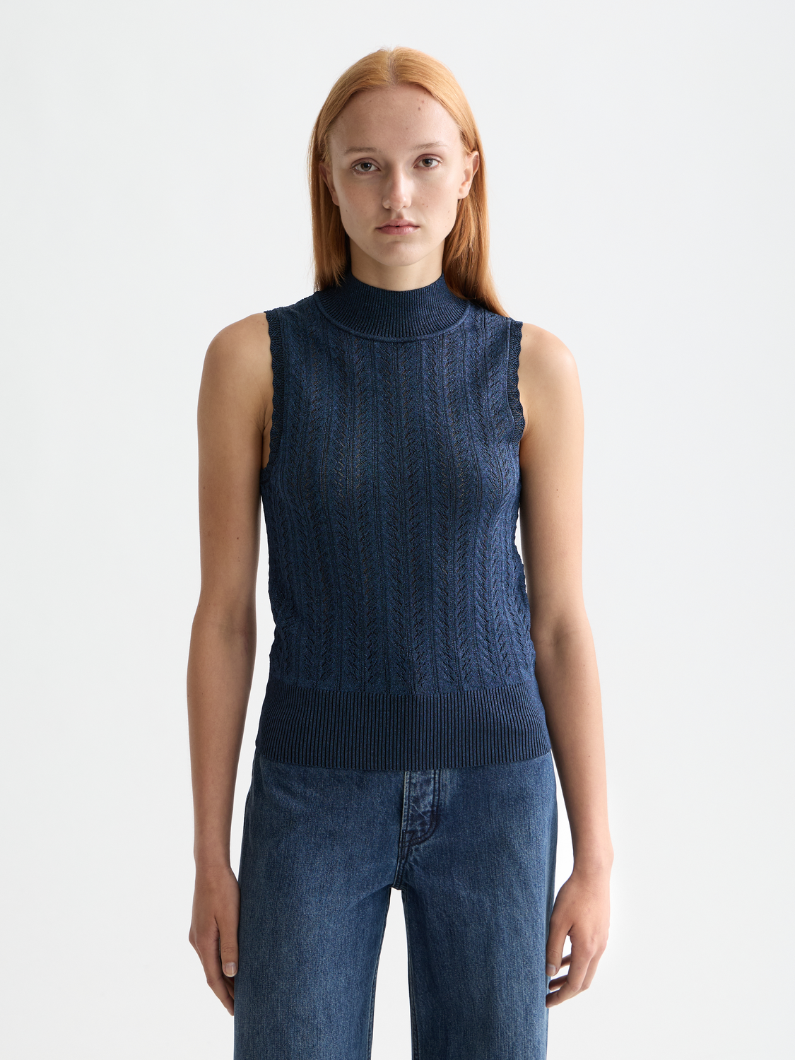 Metallic pointelle knitted tank