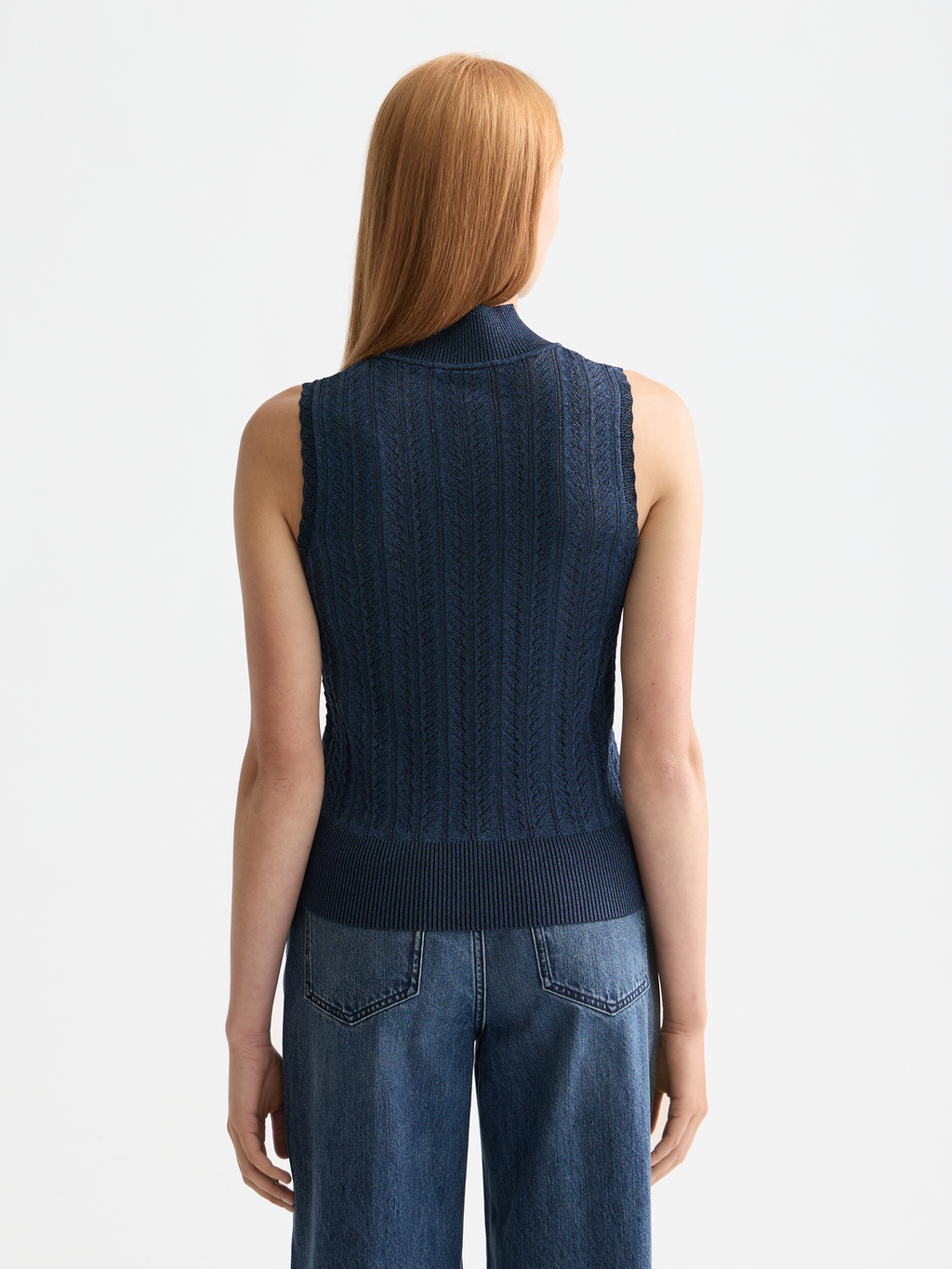Metallic pointelle knitted tank