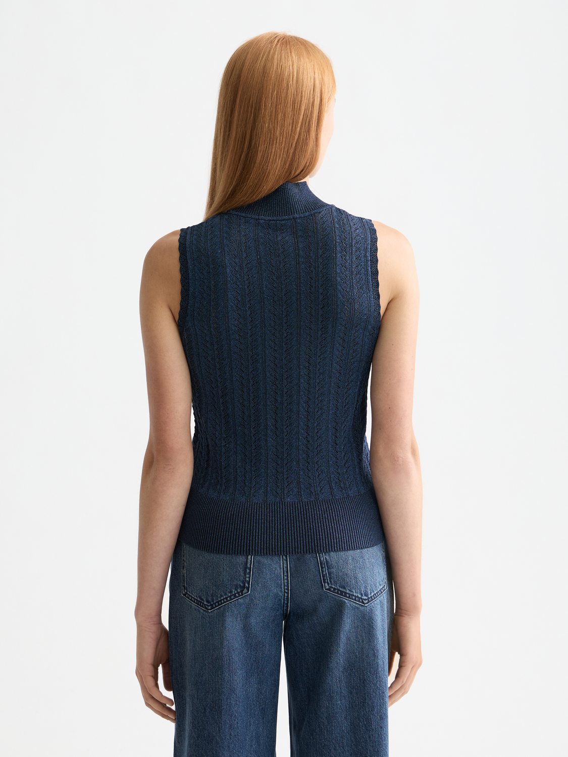 Metallic pointelle knitted tank