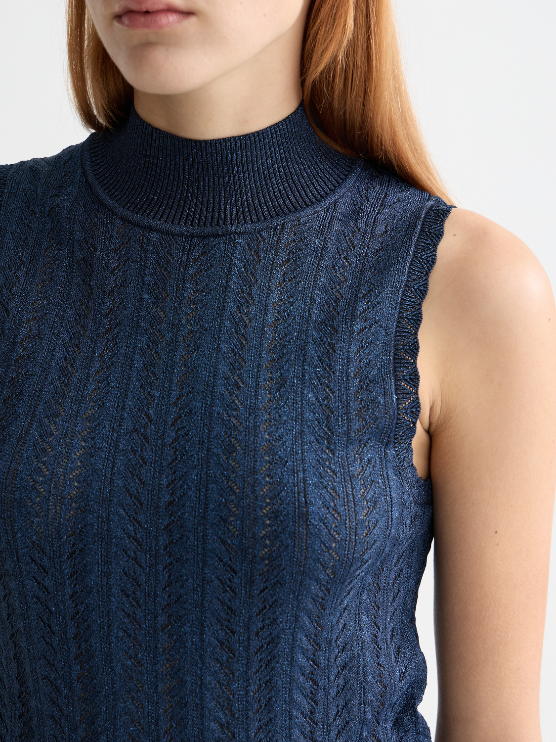 Metallic pointelle knitted tank