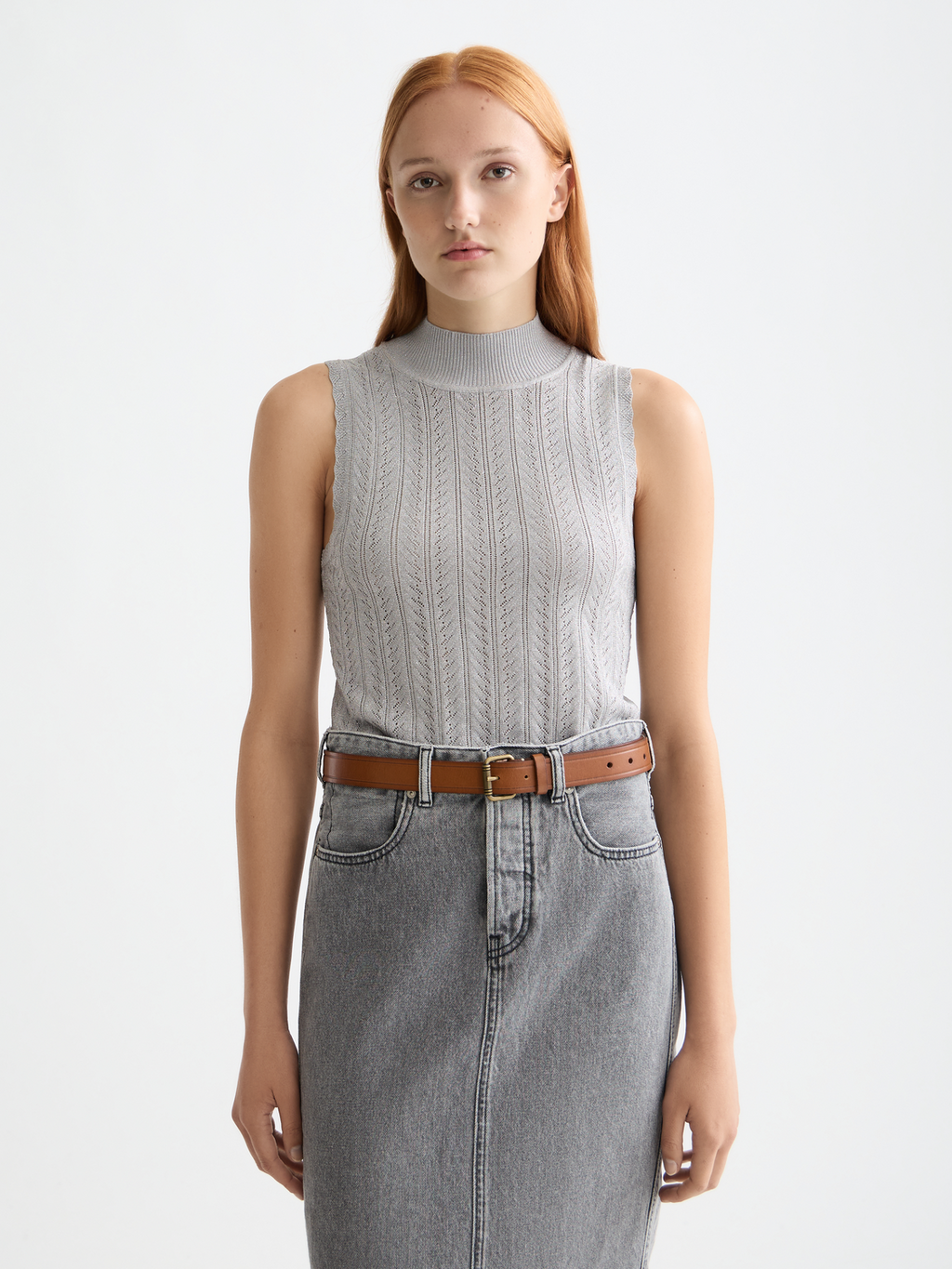 Metallic pointelle knitted tank