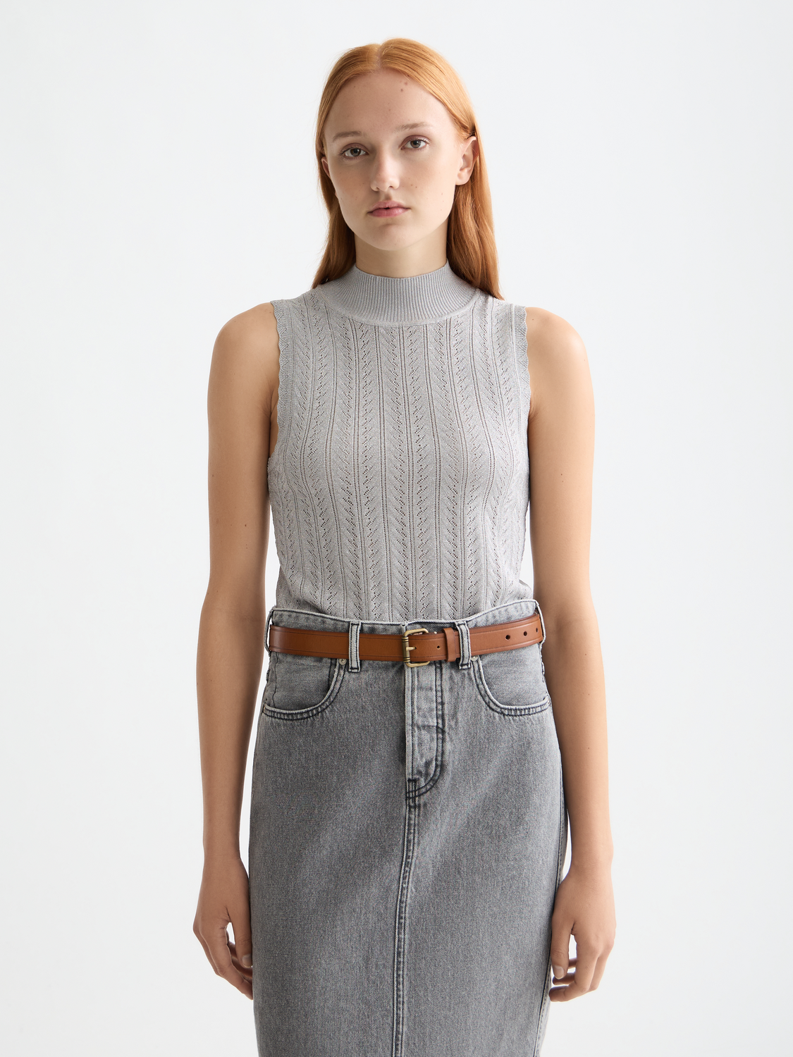 Metallic pointelle knitted tank