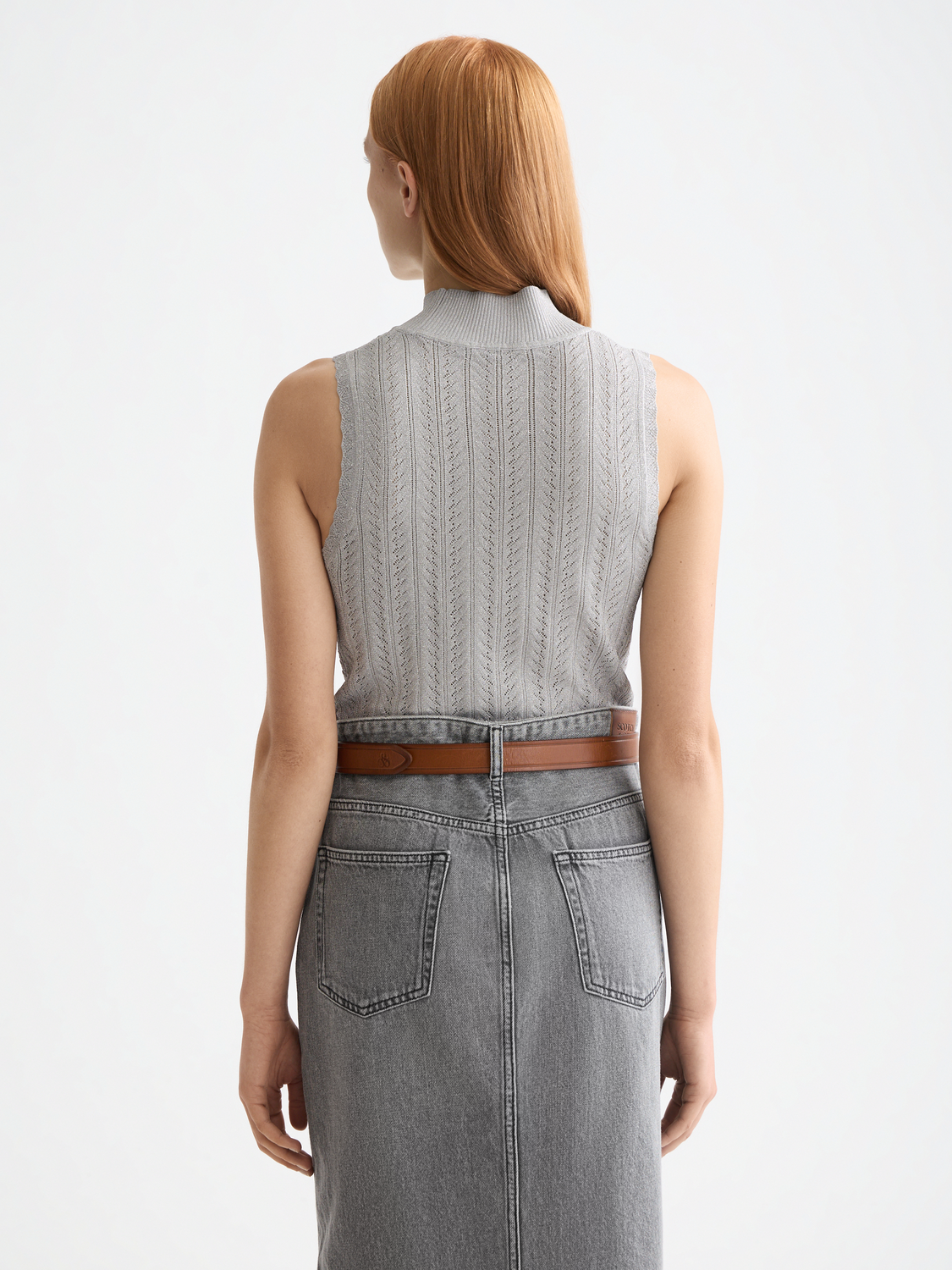 Metallic pointelle knitted tank