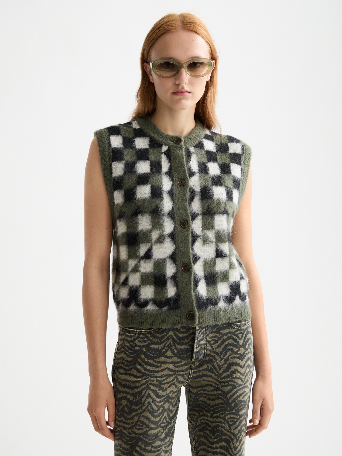 Fuzzy jacquard spencer