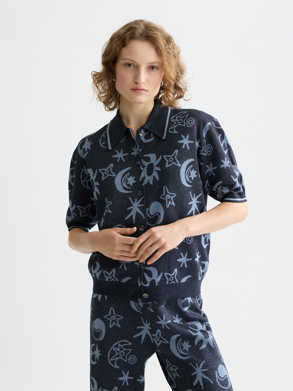 Jacquard short sleeve pullover