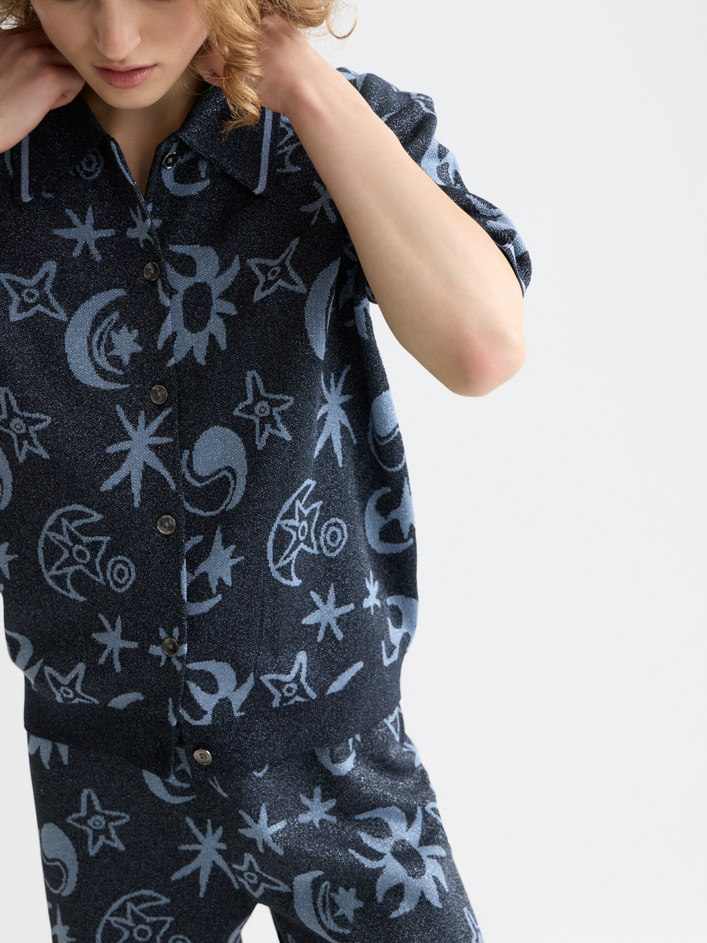 Jacquard short sleeve pullover