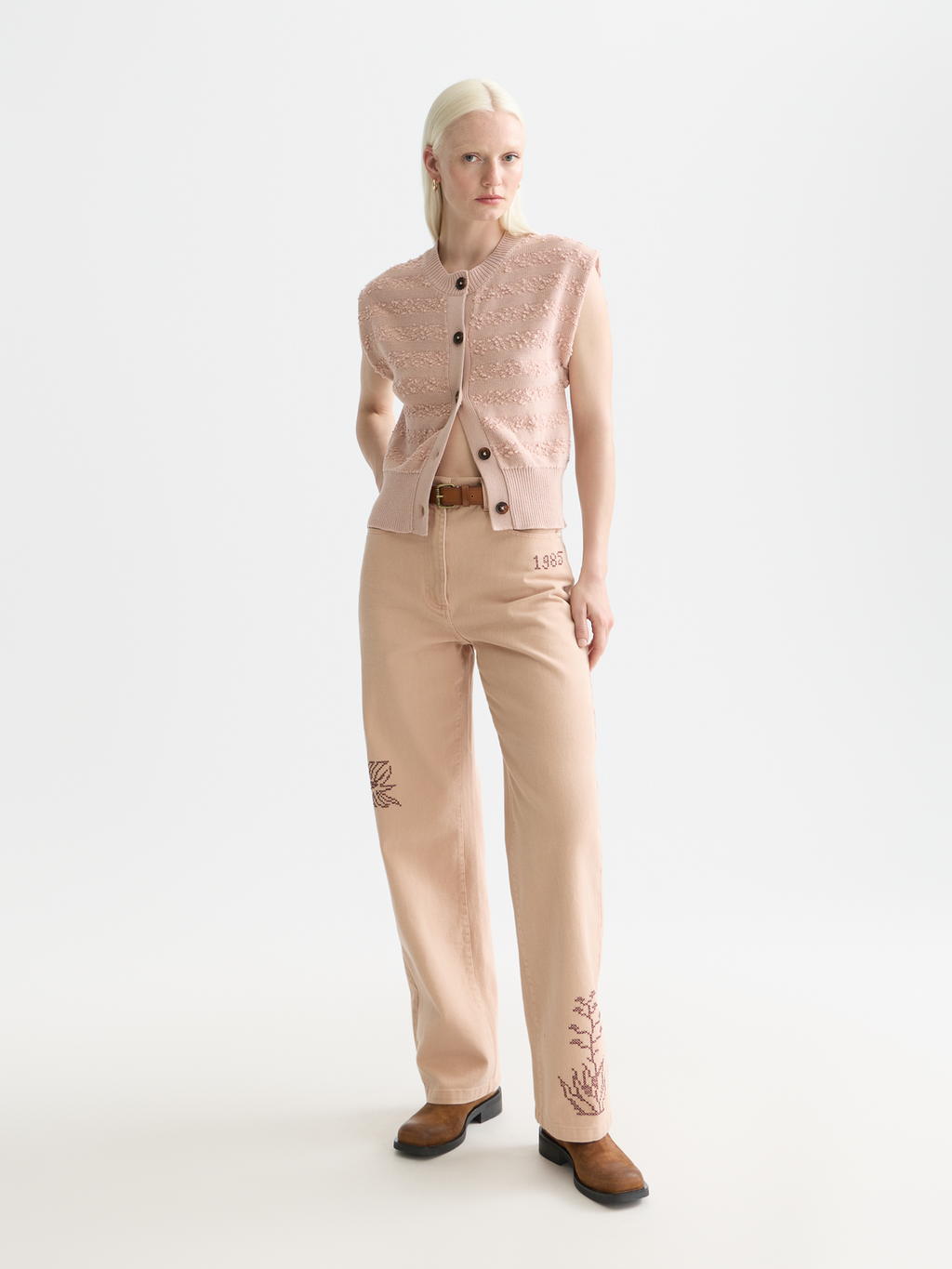 Boucle stripe crew neck spencer