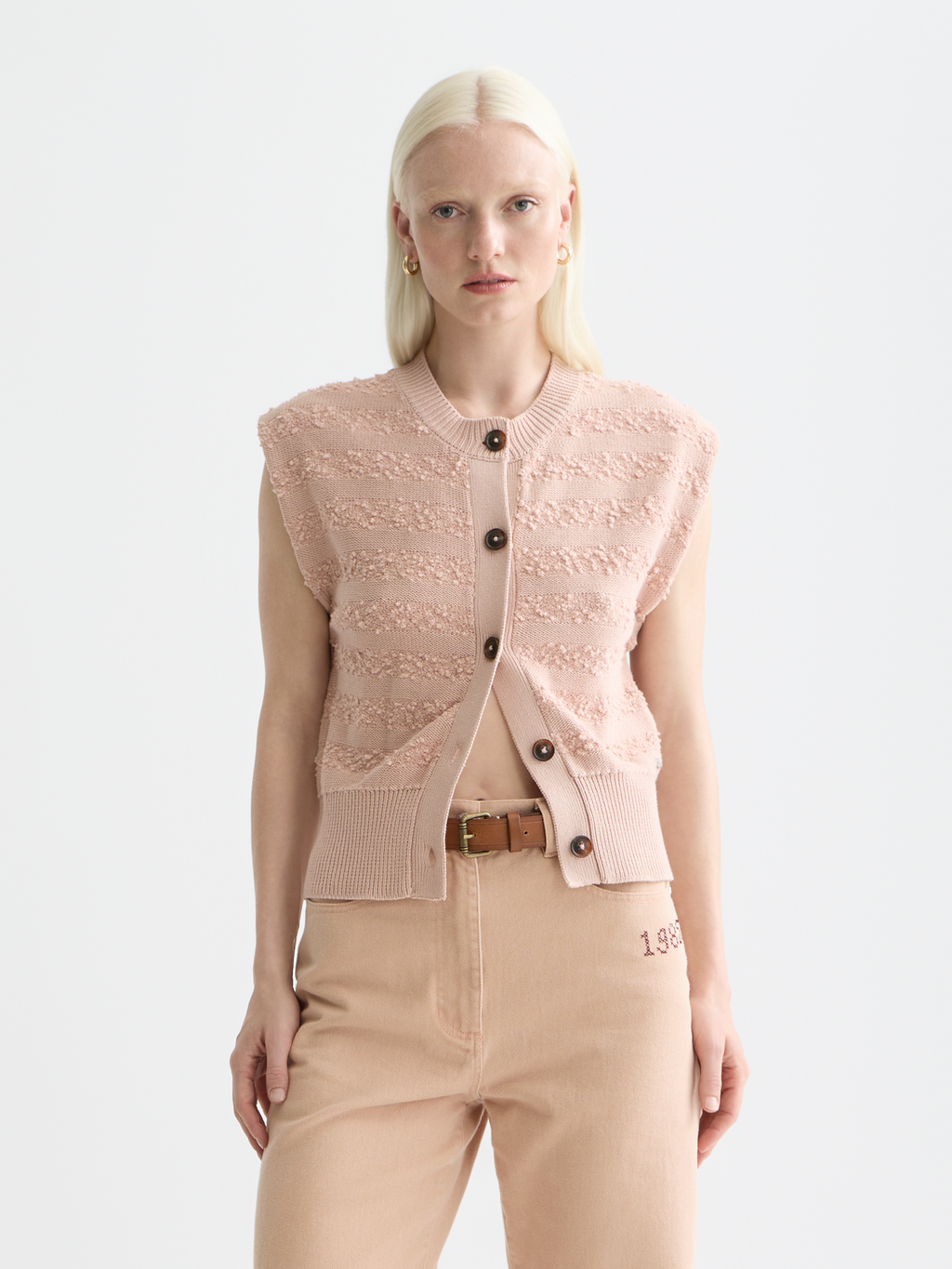 Boucle stripe crew neck spencer