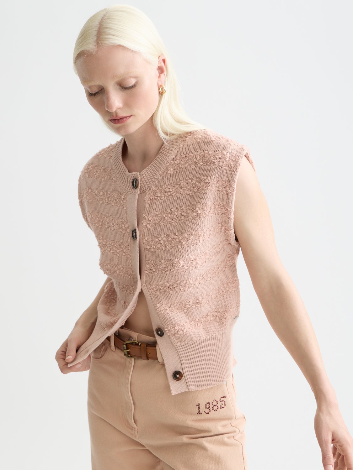 Boucle stripe crew neck spencer