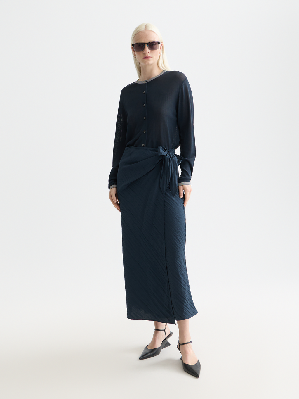 Stripe trim relaxed cardigan