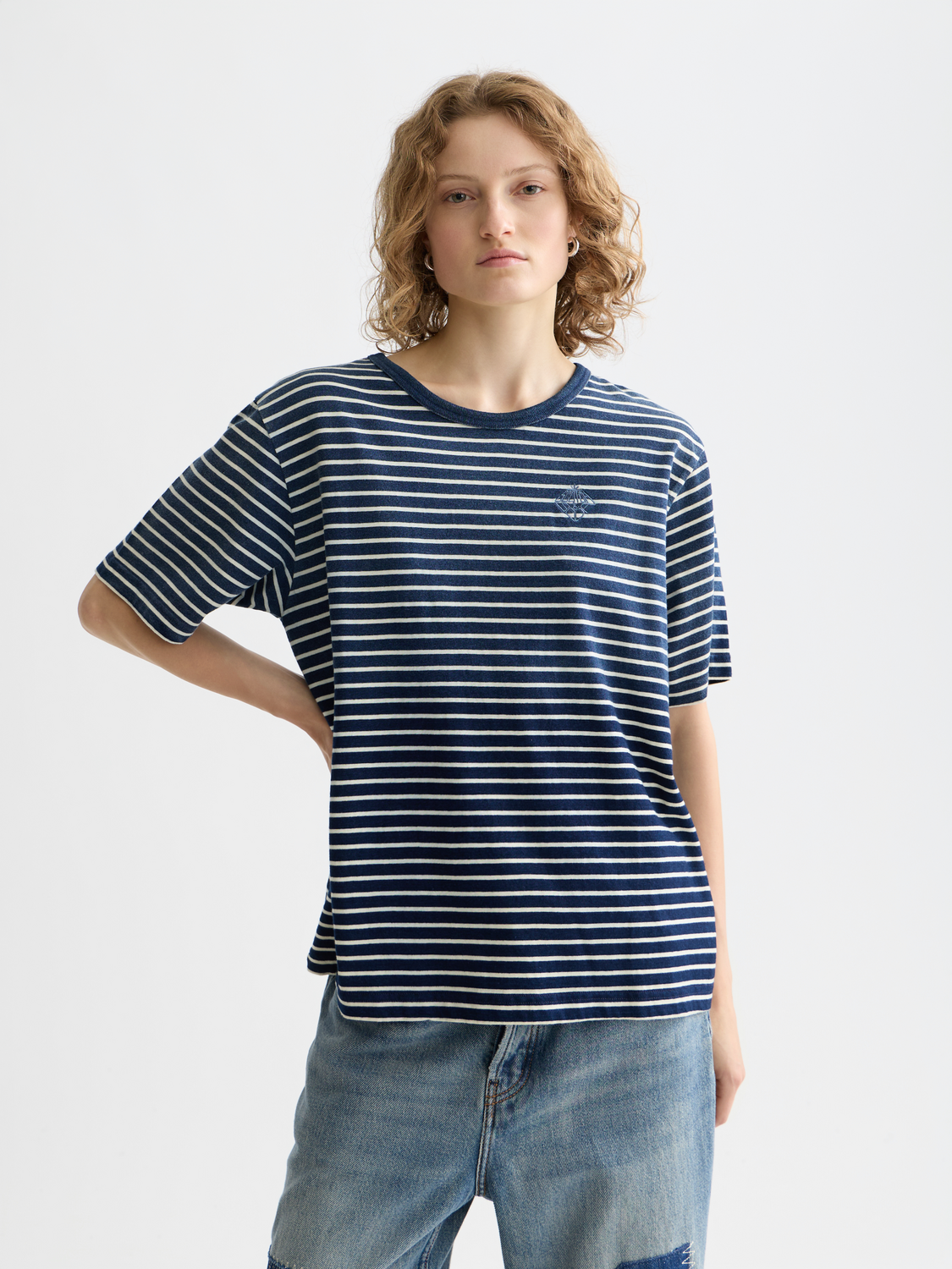 Indigo washed loose fit T-shrit