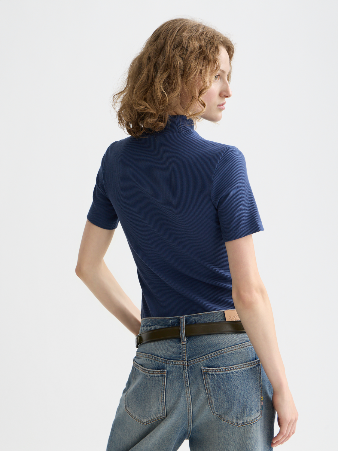 Mock neck rib T-shirt