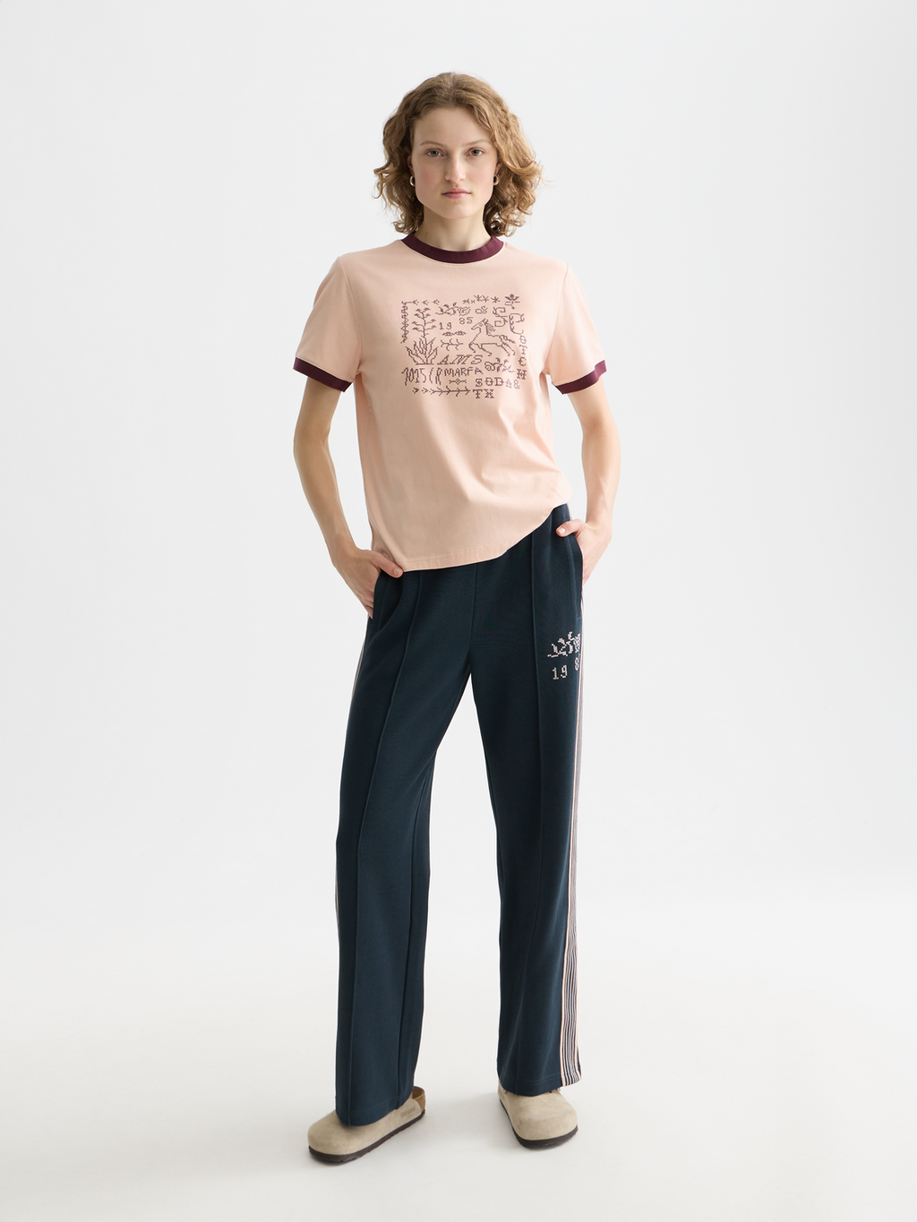 Embroidered ringer T-shirt