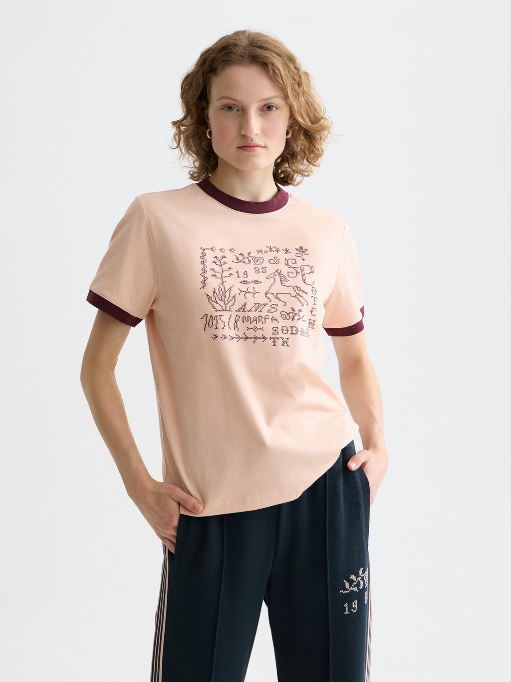 Embroidered ringer T-shirt