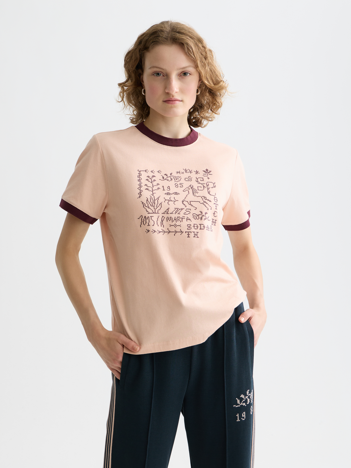 Embroidered ringer T-shirt