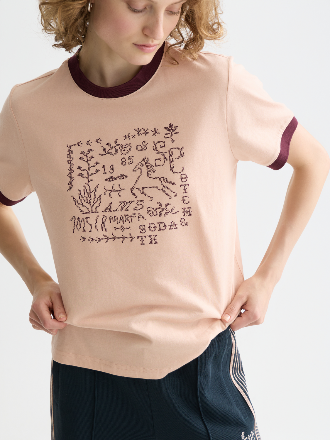 Embroidered ringer T-shirt