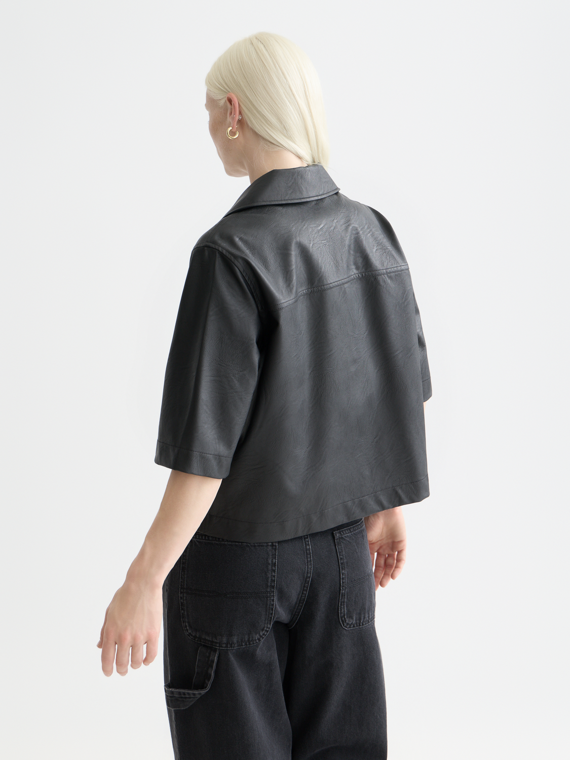 Faux leather a-line sleeve shirt