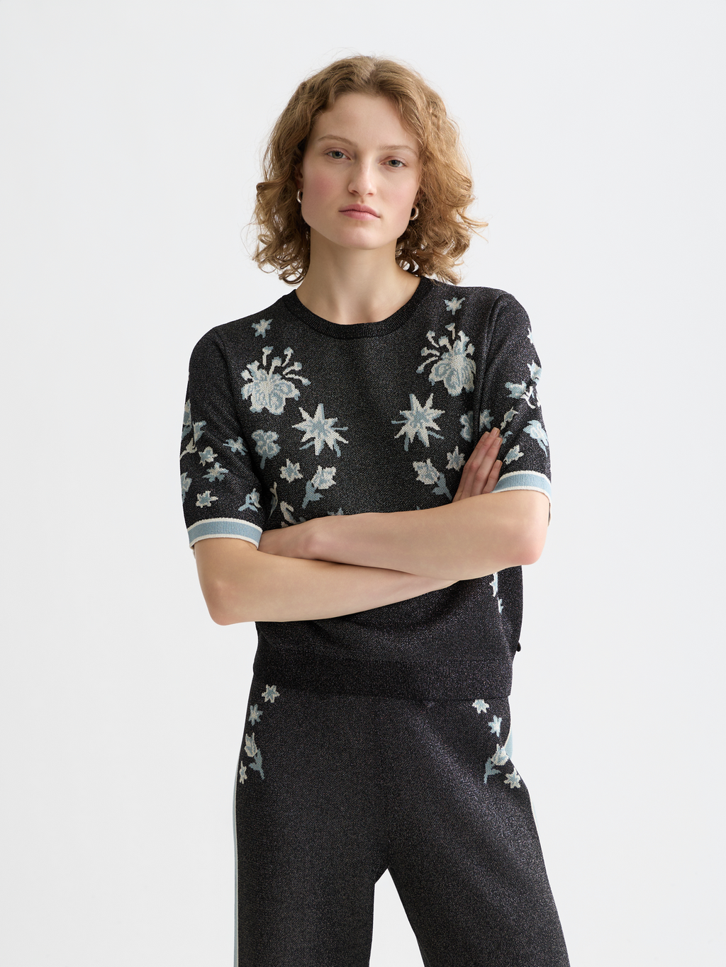 Jacquard short sleeve pullover