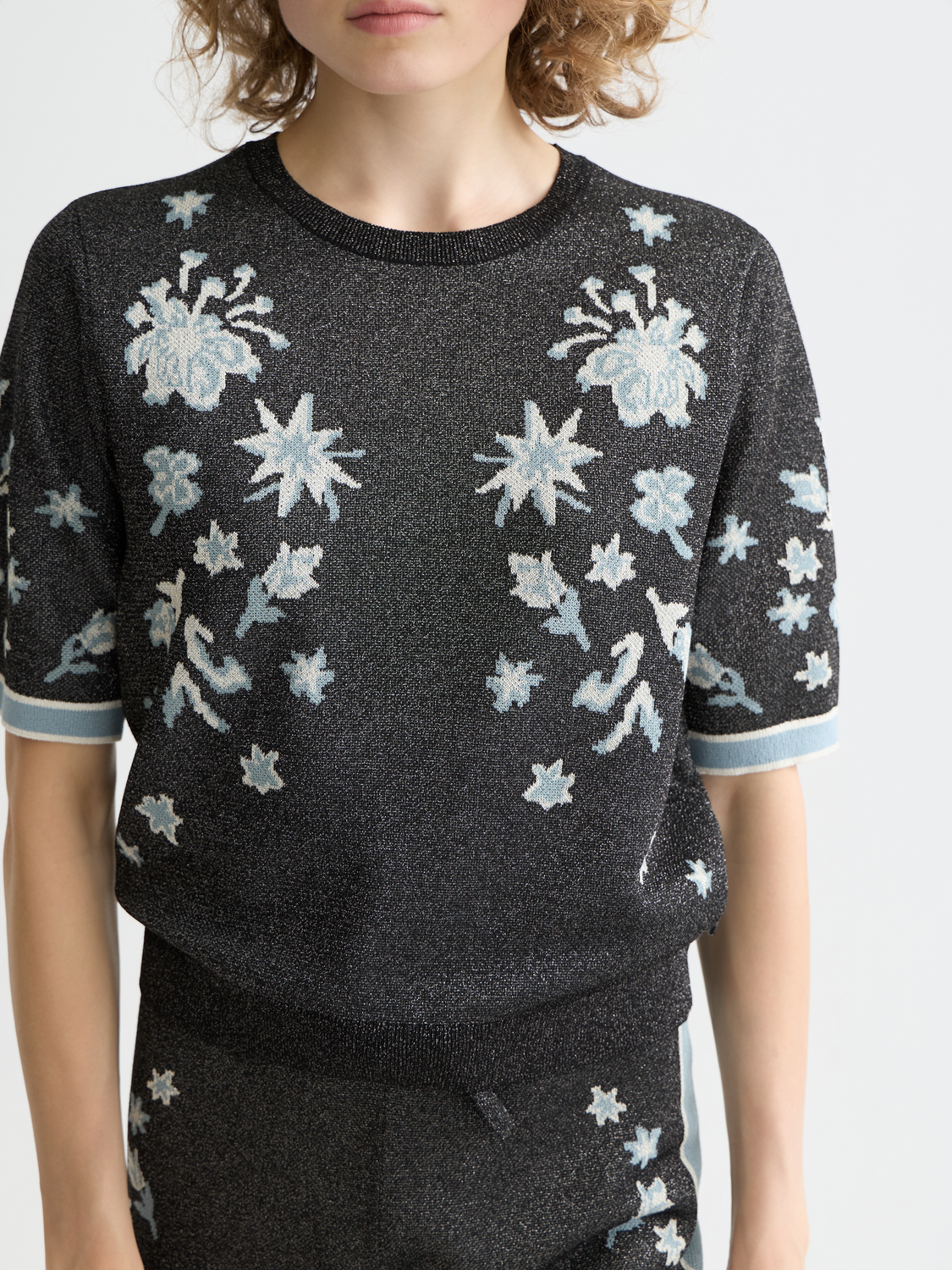 Jacquard short sleeve pullover