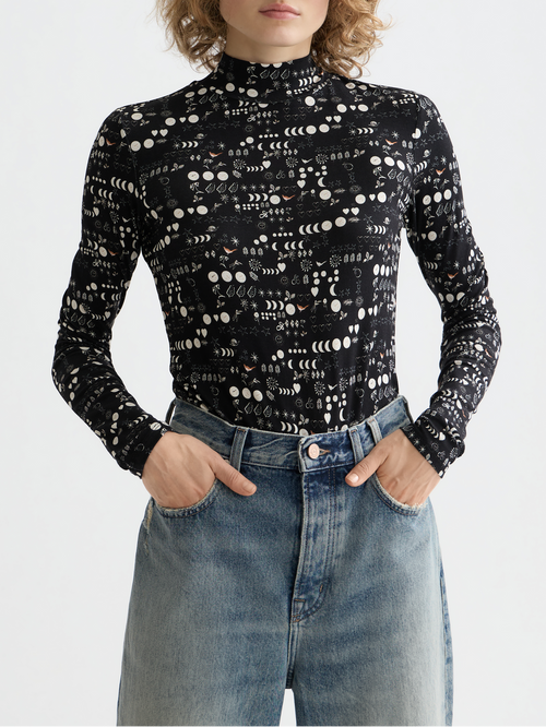 All over printed mock neck long sleeve T-shirt– Scotch & Soda