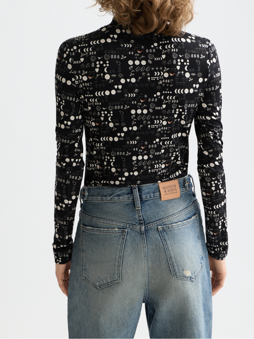 All over printed mock neck long sleeve T-shirt – Scotch & Soda