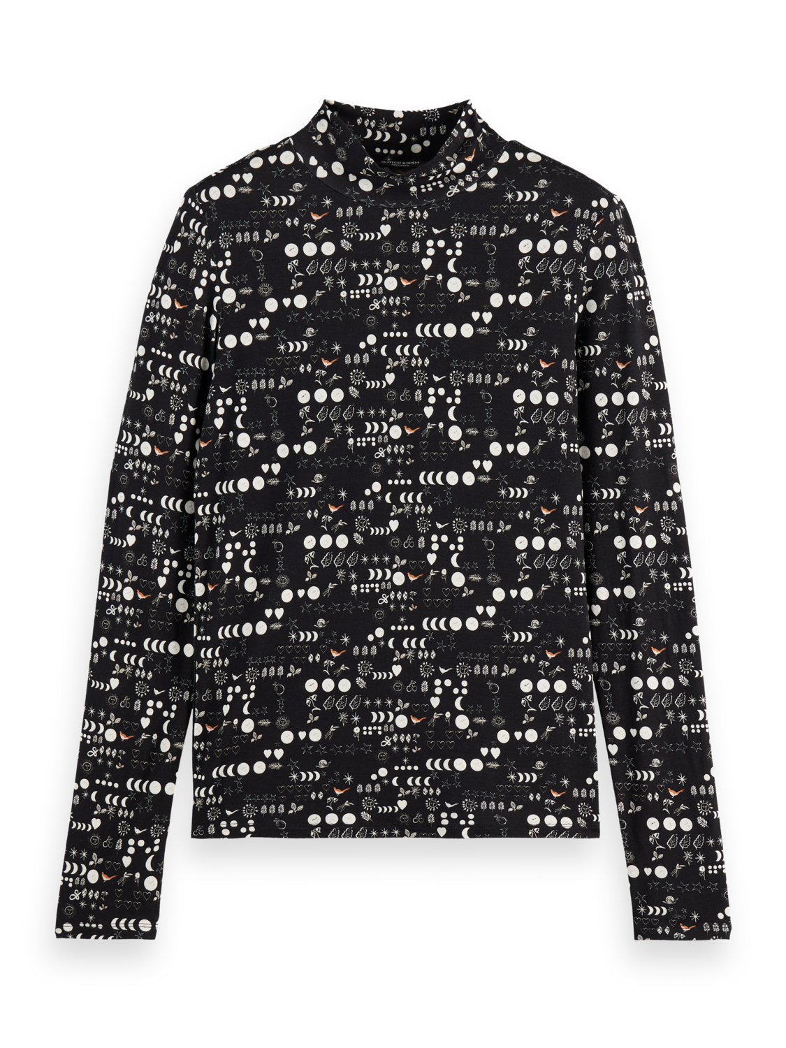 All over printed mock neck long sleeve T-shirt