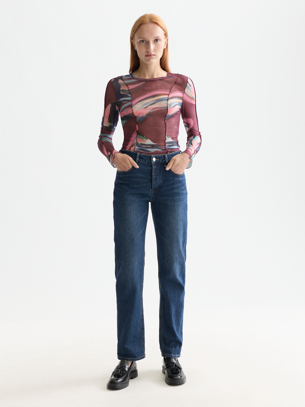 All over printed mesh long sleeve T-shirt