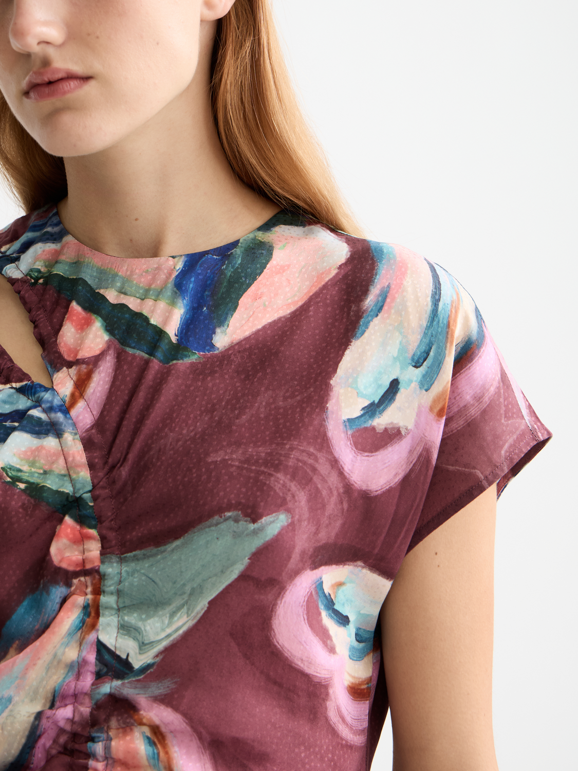 Draw string keyhole short sleeve top