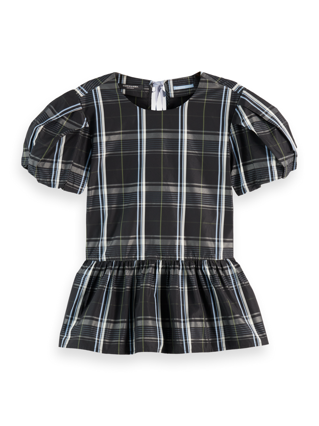Cap sleeve taffeta top with peplum