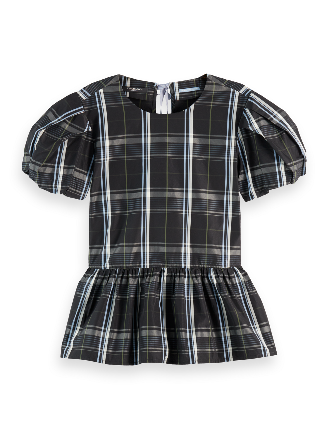 Cap sleeve taffeta top with peplum