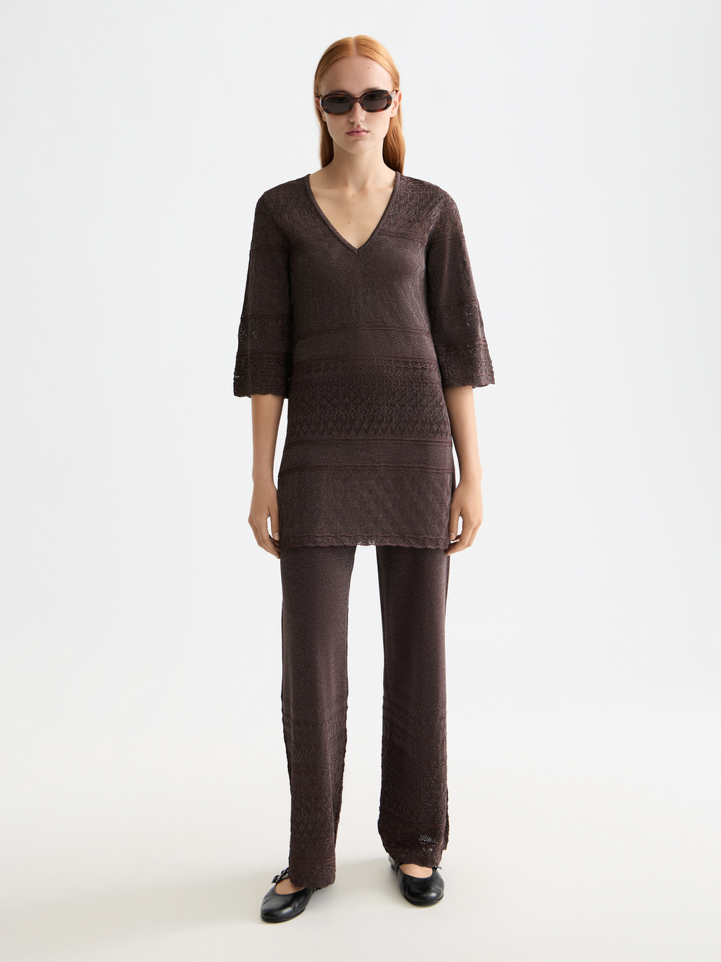 Metallic pointelle pullover