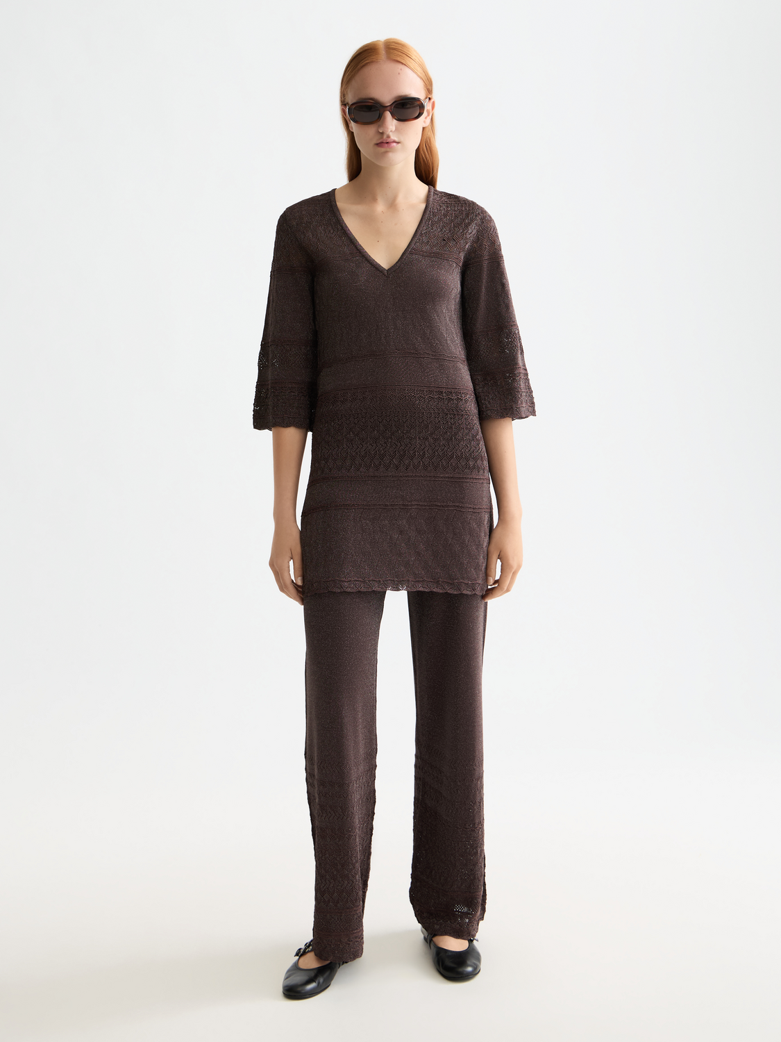 Metallic pointelle pullover