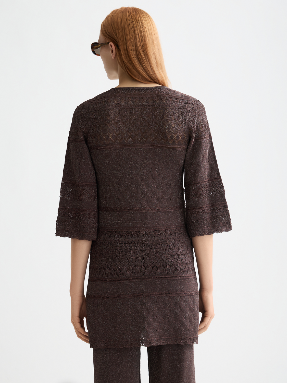 Metallic pointelle pullover