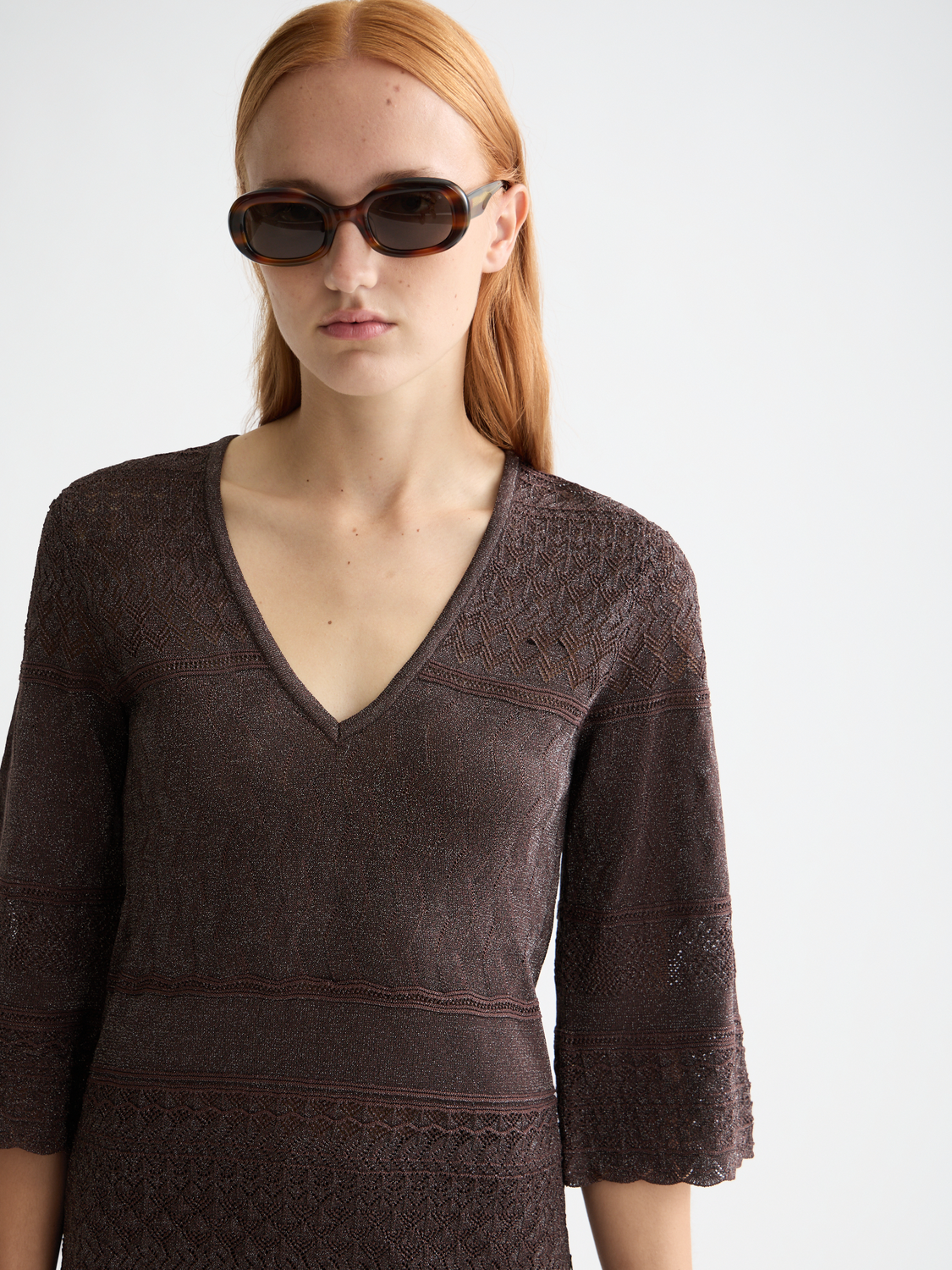 Metallic pointelle pullover
