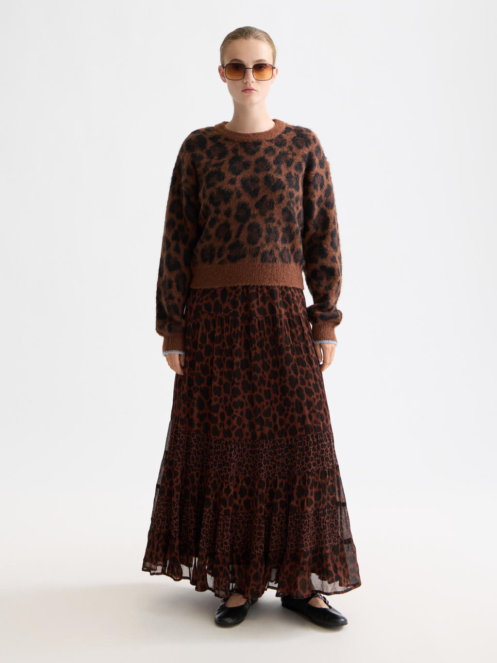 Fuzzy jacquard pullover