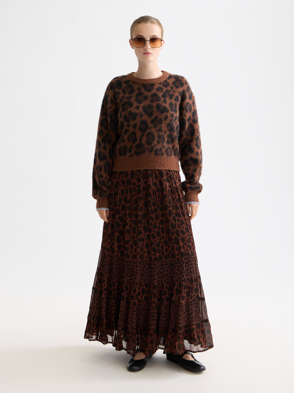 Fuzzy jacquard pullover