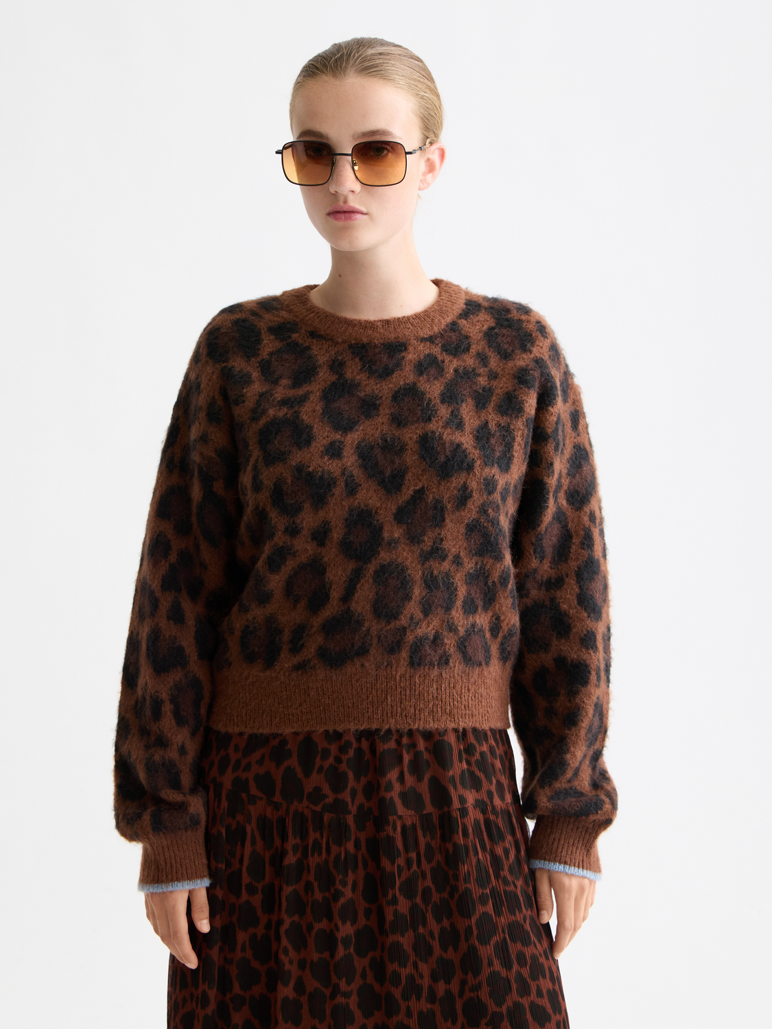 Fuzzy jacquard pullover