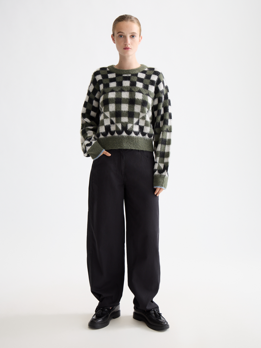 Fuzzy jacquard pullover
